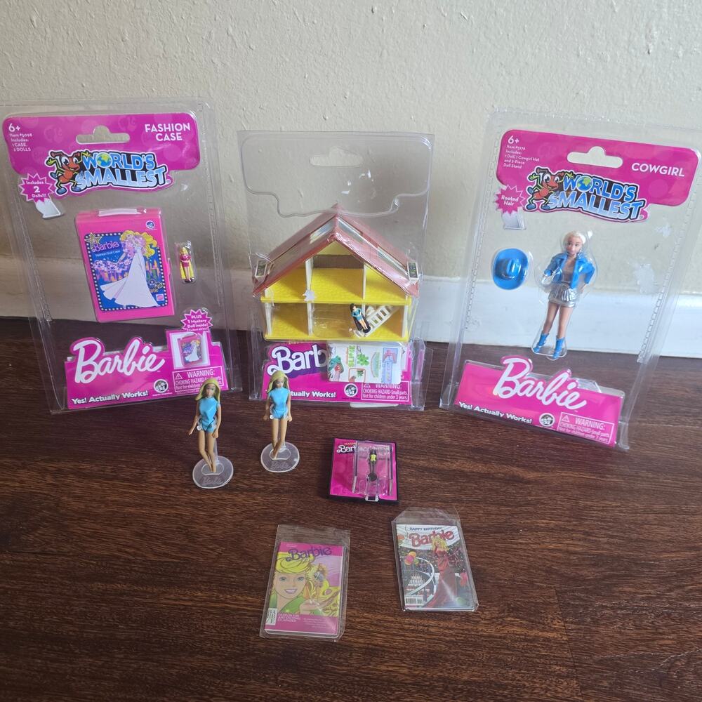 World's Smallest Toys Barbie Bundle Dream House Malibu & Cowgirl Barbie Case